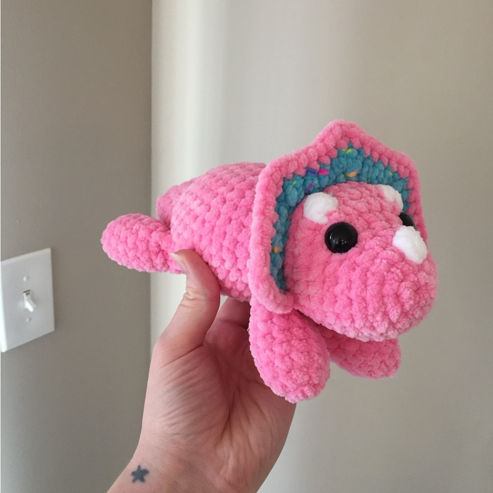 Handmade crochet triceratops